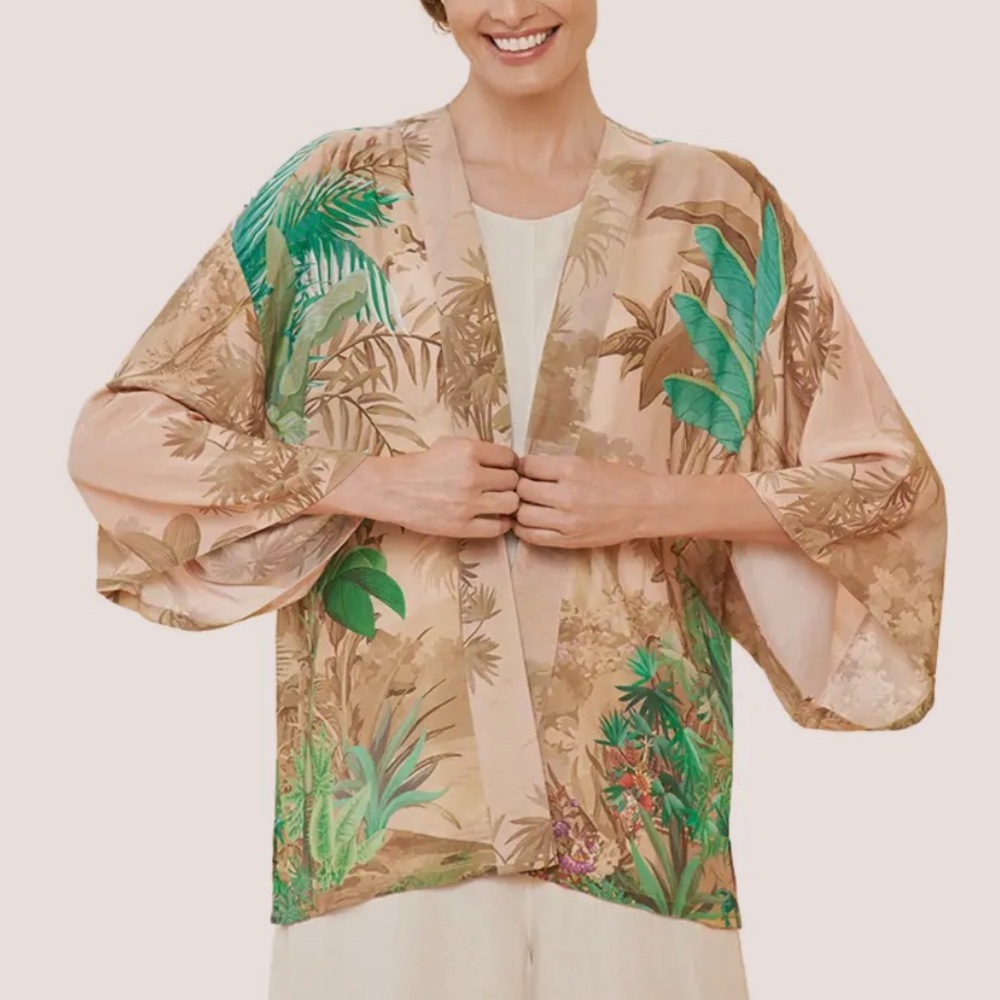 Powder Coconut Tropical Print Women's Caftan Kimono NWT